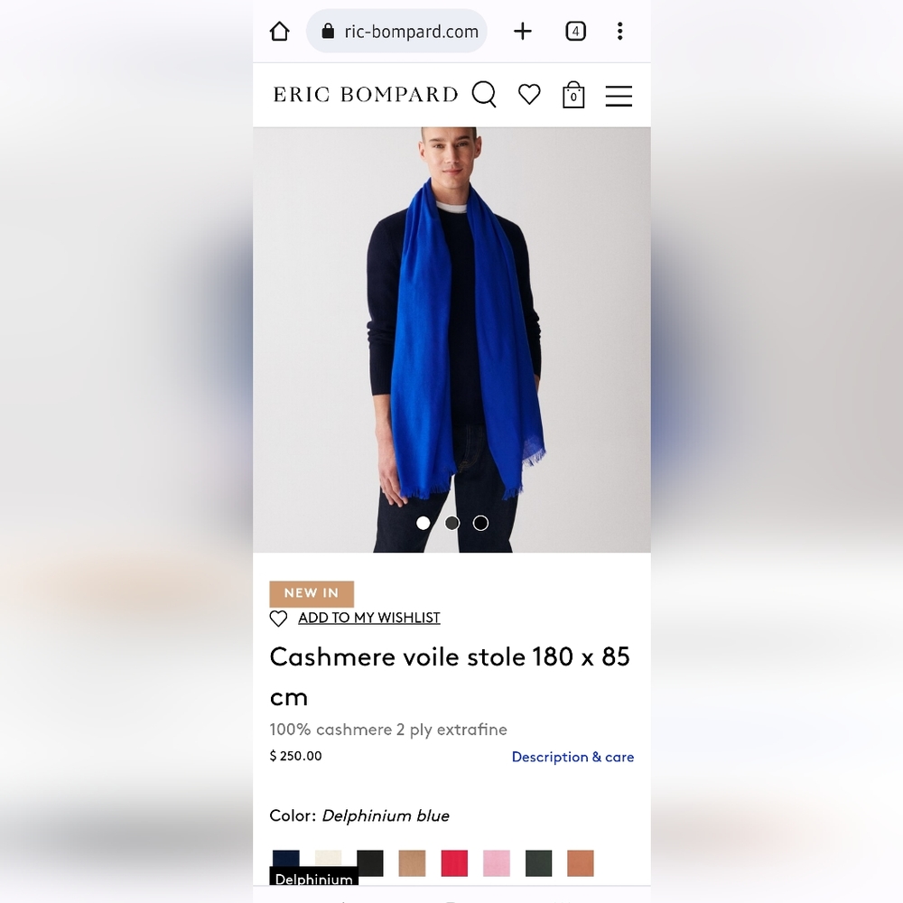 Eric bompard cashmere scarf royal blue